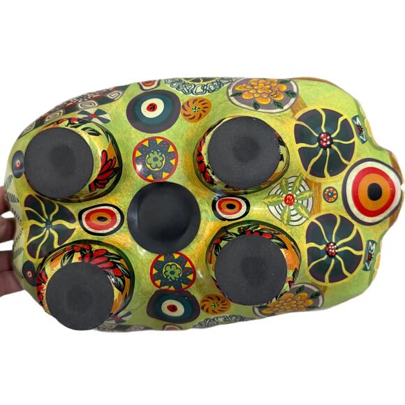 Vintage 1960s Mexican Piggy Bank Handpainted Boho Decor Ceramic Large Pig - Picture 6 of 11